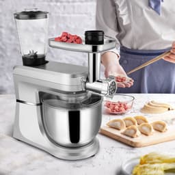 VIVOHOME 6-in-1 Keukenmachine - 6L, 660W, Zilver, met Vleesmolen & Pastamachine - Professionele Mixer voor Brood, Deeg & Taarten — thumbnail 2