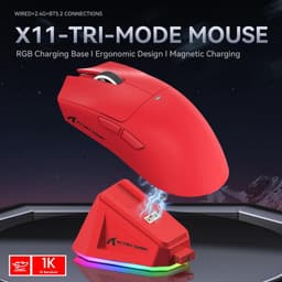 ATTACK SHARK X11 - RGB Gaming Muis - Magnetisch Oplaaddock - PAW 3311 Sensor - 59g Lichtgewicht - Bedraad + 2.4G + BT - 22.000 DPI - Rood — thumbnail 5