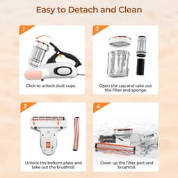 JIGOO J300 Dual-Cup Smart Anti-Mijt Stofzuiger Voor Bed, 13KPa Zuigkracht, 55 Celsius Hete Lucht, UV Licht, 99,9% Verwijdert Mijten, 0,5L Stofbeker​ — thumbnail 4