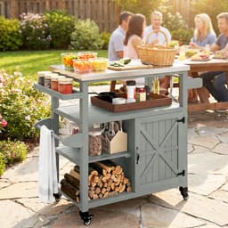 Outsunny Grillwagen - Roestvrij staal, vurenhout - 107 x 49,5 x 92,5 cm - Grijs — thumbnail 3