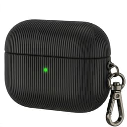 Luxe geribd hoesje voor oordopjes – Vertical Stripe design met sleutelhaak, geschikt voor AirPods Pro 3 (Zwart) — thumbnail 1