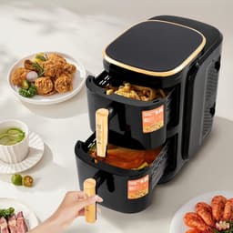 Heteluchtfriteuse Dubbel - Airfryer Keuken - Gezond Koken - Twee Manden - 12 Liter Capaciteit - Zwart Goud — thumbnail 2