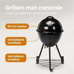 Lomera Houtskoolbarbecue - Houtskool BBQ - Houtskool Barbecue - Kogelbarbecue - Kogel BBQ - BBQ met Deksel - Houtskoolbarbecue met Deksel - Barbecue met Deksel - BBQ op Wielen - Barbecue op Wielen — thumbnail 3