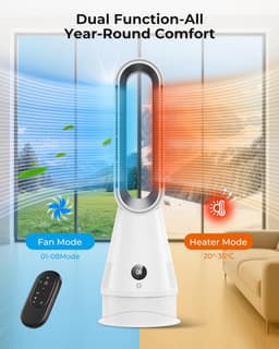 Bladloze Ventilator - Toren Verwarmer - Zomer Winter - 2-in-1 Functie - 64cm Hoog - Wit — thumbnail 5