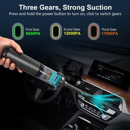 Kruimeldief-handstofzuiger draadloos-Handstofzuiger met borstelloze motor en 17000 Pa zuigkracht - Voorzien van HD digitaal display, mini lichtgewicht oplaadbare stofzuiger - Geschikt voor thuis en in de auto - Zwart - 28,5 x 6 cm — thumbnail 5