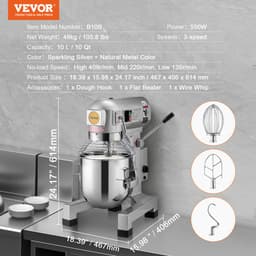 VEVOR Keukenmachine Standmixer 550w Kneedmachine 10 L Deegmixer Mixer — thumbnail 5