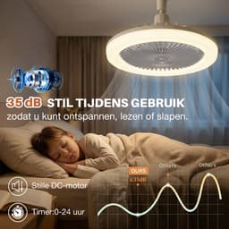MUPOO E27 Ventilator Lamp met Afstandsbediening - 360° Draaibaar - Dimbaar - Ø 25cm -3 Kleurtemperatuur & Snelheden - Bespaar Ruimte - Voor Garage, Keuken & Berging - Grijs — thumbnail 4