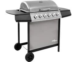 vidaXL Gasbarbecue met 6 branders zwart en zilverkleurig