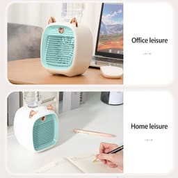 Mini Ventilator - USB - Fan - Tafelventilator - in - lamp - oplaadbaar - kantoor, slaapkamer en zomer - luchtkoeler met verneveling en nachtlampje - Draagbare 3 - 1 tafelventilator met luchtkoeling, luchtbevochtiger en led - 3 snelheden - Blauw — thumbnail 2