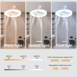 Rosnek Plafondlamp met Ventilator - 1/2/4 uur TimerDimbare Plafondventilatorlamp van 25cm met Afstandsbediening - 30W Plafondventilator met Dimbare LED Lamp - Beschikbaar in Voor Slaapkamer, Keuken, Woonkamer, garage (Wit) — thumbnail 3
