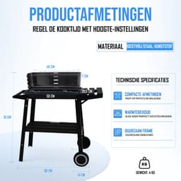 Muntel ® Houtskool barbecue -Op Wielen - BBQ - Asopvangbak - Kunststof - RVS - Zwart - Zilver — thumbnail 4