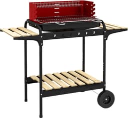 Outsunny-Holzkohlegrill-Metall, Kiefernholz-103L x 47B x 95H cm-Rot — thumbnail 1