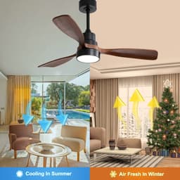 Re-purelife® Koel Zomer Collectie Grote Plafondventilator 122 cm Ø – 3 Massief Houten Bladen, Reversibele DC Motor, Afstandsbediening & Timer – Stille & Energiezuinige Ventilator voor Woonkamer, Slaapkamer of Kantoor, voor Zomer & Winter -Zwart — thumbnail 3