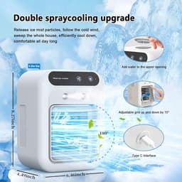 Draagbare airconditioner, 500 ml watertank en touchscreen - verdamperkoeler met 2 windsnelheden, ultra stil ontwerp voor slaapkamer, kantoor, camping, compacte ruimtes (uitgebreid met ijsrooster) — thumbnail 2