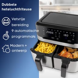 Thuys – Friteuse 9L XXL Dubbele Kamer Frituren – Met Hete Lucht & Zonder Olie 9 Programma's Touchscreen | 2400W PC-FR 1242 H — thumbnail 3