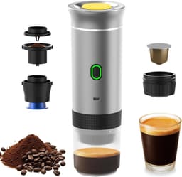 Draagbaar Koffiezetapparaat - 60ml - Capsule Koffie - 12V 6A 72W - Gemalen Koffie - Oplaadbaar - Cups - Auto en Camping - Snelle Verwarming voor Kantoor, Reizen, Camping, Thuis - Zilver — thumbnail 1