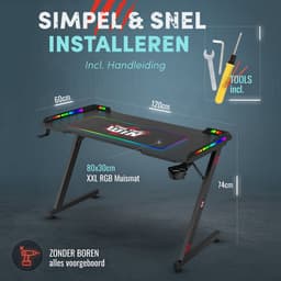 For The Win Gaming Bureau met LED Verlichting - 120x74x60 cm - Game Bureau - Incl. RGB Muismat - Gaming Desk - Computer Tafel - Gaming Tafel — thumbnail 4