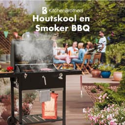 KitchenBrothers Houtskool BBQ - Smoker Barbecue - Verstelbaar Kolenrooster - PFAS Vrij - 42x57cm Grilloppervlak - Zijpanelen - Vaderdag Cadeau - Zwart — thumbnail 2