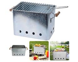 Draagbare BBQ - Kleine Barbecue voor Camping - Houtskoolbarbecue - Compact Ontwerp - 72x24cm - Zink - Inclusief EBOOK
