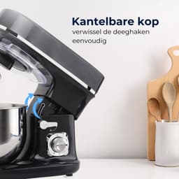 BluMill Keukenmachine - RVS - 6 Snelheden - Keukenmachine met kom - 5 Liter - met Accessoires - 1200W - Zwart Chrome — thumbnail 2