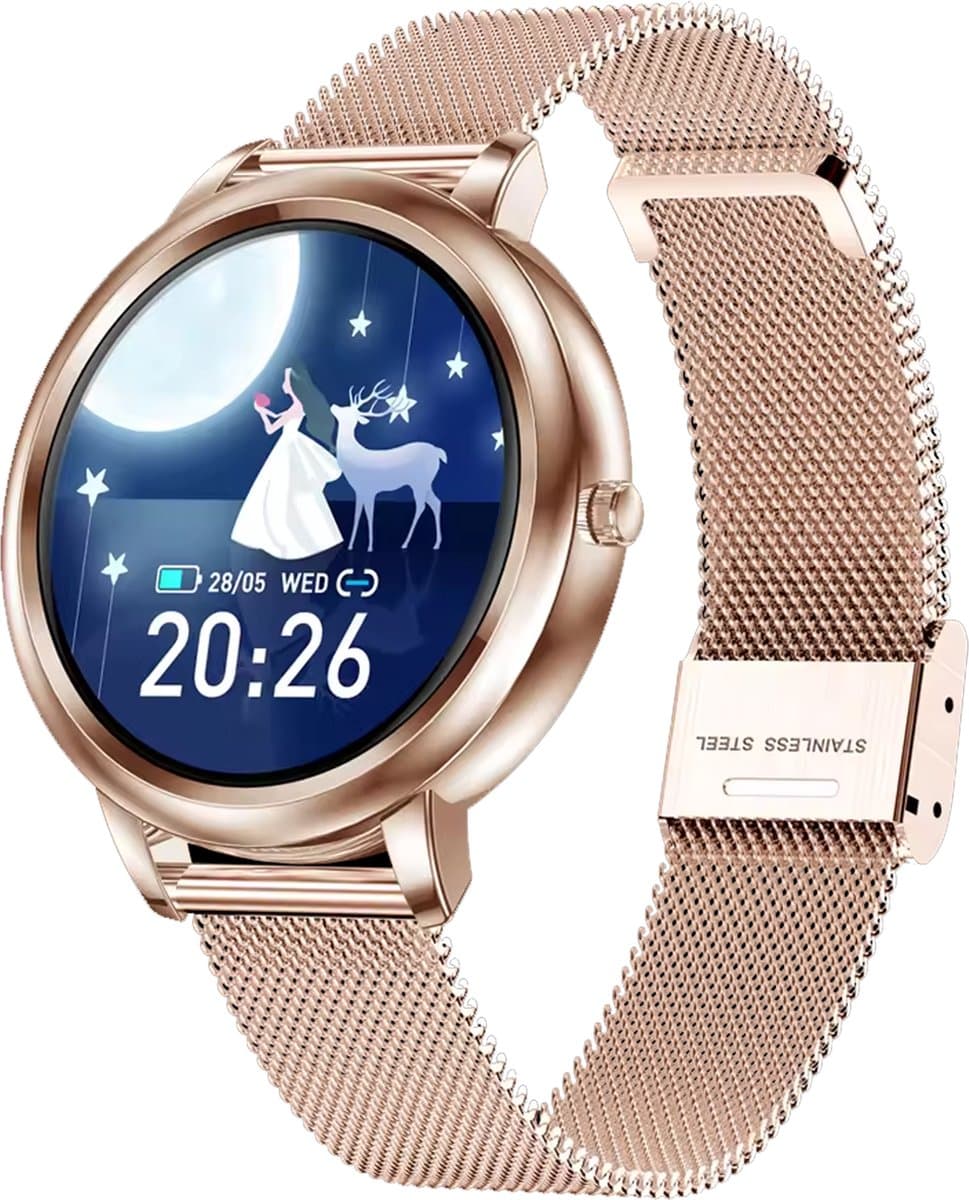 Darenci Smartwatch Classy Pro- Smartwatch dames - Smartwatch heren - Activity Tracker - Touchscreen - Stalen band - Dames - Heren - Horloge - Stappenteller - Bloeddrukmeter - Verbrande calorieën - Zuurstofmeter - Rosegoud - Spatwaterdicht — afbeelding 1
