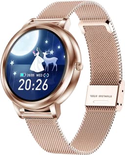 Darenci Smartwatch Classy Pro- Smartwatch dames - Smartwatch heren - Activity Tracker - Touchscreen - Stalen band - Dames - Heren - Horloge - Stappenteller - Bloeddrukmeter - Verbrande calorieën - Zuurstofmeter - Rosegoud - Spatwaterdicht — thumbnail 1