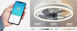 Plafond Ventilator Lamp - 51 CM - Smart Lamp - 6 Standen - 2 led strokes - Dimbaar - Wit -Grijs - Kroonluchter Ventilator - Chandelier Fan - Woonkamer Lamp - Ventilator Lampen - Eetkamer lamp - Slaapkamer lamp — thumbnail 5
