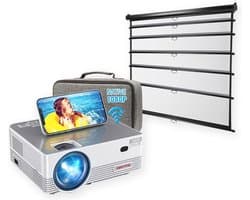 UpLiving® LCD Mini Beamer met Projectiescherm | Behuizing Zwart en 236cm Breed | 100 inch 16:9 | | Met WiFi | Met Bluetooth | Native Full HD | 10.000:1 Contrastratio | 8.000 Lumen | Projector - Afstandsbediening - Draagtas