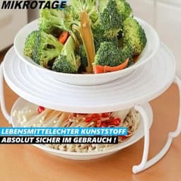 Magnetronstandaard - Magnetrontray - Twee maaltijden verwarmen - Stapelbaar ontwerp - 23.5 cm diameter - Wit — thumbnail 2