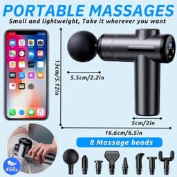 Massagepistool voor diepe weefselmassage met 99 instelbare standen, 8 massagekoppen, lcd-touchscreen, om spierpijn te verlichten — thumbnail 3