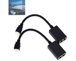 HDMI-extenderset met zender en ontvanger, 1080p Full HD, 30 m overdracht via Cat5e/Cat6-kabel, LAN-ethernet-Balun-repeater voor HDMI-signalen, compatibel met tv, beamer en gam
