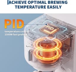 Espressomachine - Pistonmachine - 15 Bar Italiaanse Pomp - PID Temperatuurregeling 1500W - Pre‑infusie - 58mm Siebträger - Met Stoompijpje - 1,5L Afneembare Watertank - Compact Wit - Coffee Machine - voor Cappuccino en Latte - Thuis en Kantoor — thumbnail 4