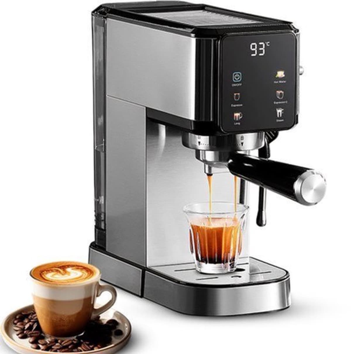 Espressomachine - 20 Bar Hogedruk - 1450 W Vermogen - 1 Liter Watertank - Roestvrij Staal - Touchscreen Bediening — afbeelding 1
