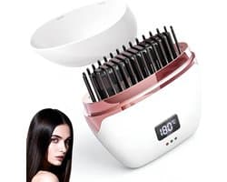 Draadloos, 2-in-1 mini-stijltang, USB-oplaadbaar, draagbaar, stijltang met 3 temperatuurniveaus, verwarmde haarborstel voor alle haartypes (wit)