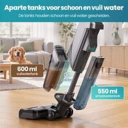 Grenintol Vloerreiniger – Nat en Droog Stofzuiger – 15kPa – 180° Platliggend – Stofzuiger met dweilfunctie – Zelfreiniging met Geëlektrolyseerd Water – Automatische Droging – Dubbelzijdige Randreiniging – 35 Min Accuduur – Zilver — thumbnail 5