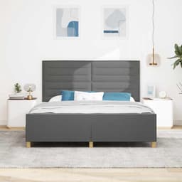 Bedframe met hoofdeinde Donkergrijs 180 x 200 cm Stof Platformbed Stofbekleding Schuimvulling Inclusief Lattenbodem Eenvoudig te Monteren Strak Design Slaapkamer Modern — thumbnail 3