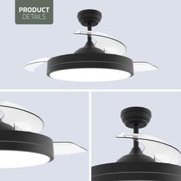Varin® Smart Ventilator met verlichting - Zwart - Tuya Wifi - LED RGBW - Ø 50cm/108cm - 30W DC - Super stil - Smart lamp - Plafondlamp slaapkamer - Plafonniere woonkamer - Plafondlampen - Plafond lamp - Verlichting kinderkamer - Ventilator — thumbnail 4