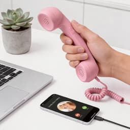 Retro Telefoonhoorn - Geschikt voor iPhone & Android - USB-C Bedrade Telefoonhoorn met Microfoon - Vintage Handset voor Bellen, Videogesprekken, Vergaderingen & Online Conferenties - Roze（2 Stuks） — thumbnail 5