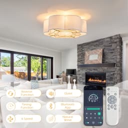 Plafondventilator met Verlichting – 50 cm – Zes Snelheden – Kunststof en Stof – Goud Wit – Bluetooth-app en Afstandsbediening – Omkeerbaar — thumbnail 2