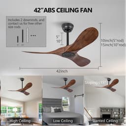 DESMIU Plafondventilator - 107 cm - 6 Snelheden Met Afstandsbediening - ABS - Zwart En Donker Walnoot - Binnen En Buiten - Zonder Verlichting — thumbnail 5