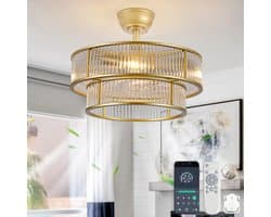 DESMIU Plafondventilator Met Verlichting – 50 Cm – Zes Standen en Bediening via App – ABS – Goudkleurig – Slaapkamer – Tijdschakelaar