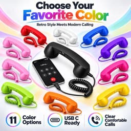 Retro Telefoonhoorn - Geschikt voor Smartphones met USB-C - Bedrade Vintage Handset - Plug & Play - Met Microfoon & Luidspreker - Voor Bellen, Videobellen & Thuiswerk - Paars — thumbnail 3