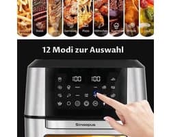 Heteluchtfriteuse - 1800W - 12L Capaciteit - Roestvrij Staal - LED-Touchbediening - Voor Gezond Koken