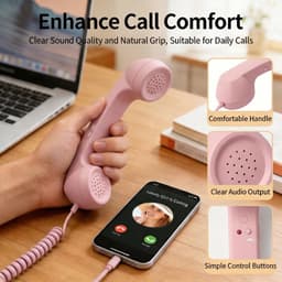Retro Telefoonhoorn - Geschikt voor iPhone & Android - USB-C Bedrade Telefoonhoorn met Microfoon - Vintage Handset voor Bellen, Videogesprekken, Vergaderingen & Online Conferenties - Roze — thumbnail 5