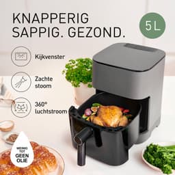 Airfryer Met Stoomfunctie - Heteluchtfriteuse - 5 Liter - 1450 W - 11 Kookprogramma’s - Kijkvenster Met Verlichting - Touchbediening - 80-200 °C - Timer - Matgrijs — thumbnail 1
