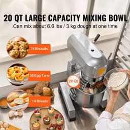 Commerciële Keukenmixer - Planetaire Deegmixer 18,7 L - 1100 W - 3 Snelheden - RVS Kom - 3 Mengopzetstukken - Horeca/Bakkerij — thumbnail 4