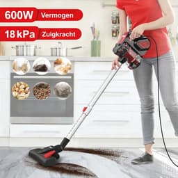 Lunekiss Steelstofzuiger met Snoer 600W – 18 kPa Zuigkracht – 3-in-1 Handstofzuiger en Stofzuiger Zonder Zak – Rood — thumbnail 5