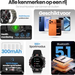 Phreeze Smartwatch Rond - Smartwatch Dames & Heren - Groot Scherm - Met Belfunctie - Hartslagmeter - Stappenteller - Geschikt voor iOS & Android - Zwart — thumbnail 4