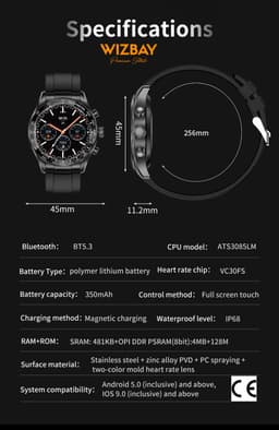 WizBay Premium Select® 1.32-inch AMOLED Smartwatch Dames/Heren – 178 Sportmodi – AI Voice – Bellen – Hartslag en Slaap – O2 – app GloryFitPro – Dual BT5.3 – 350mAh – Inclusief RVS en Siliconen Band Zwart — thumbnail 2