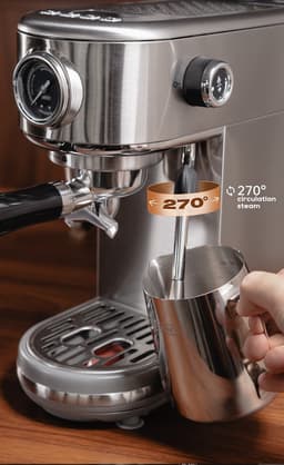 HiBREW H10B Halfautomatische Espressomachine – 20 Bar – Met Stoompijpje – 1,3L Afneembaar Reservoir – zilver — thumbnail 3